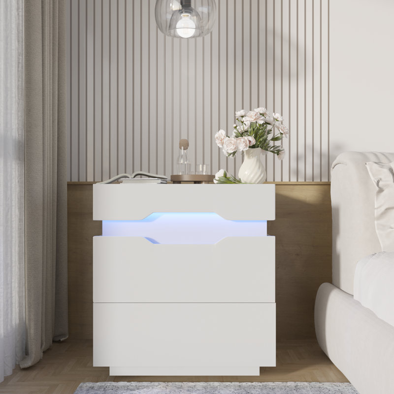 Emmakay Nightstand with Wireless Charging Station, LED Light and 2 Drawers, Individual