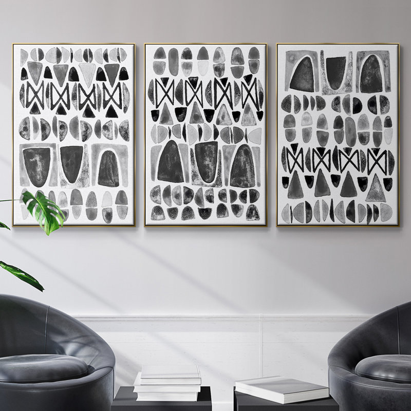 Arches grises I encadrées sur toile, 3 pièces, H 40 po x l 90 po x P 2 po, Encadrement doré