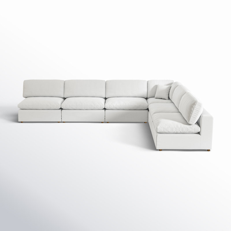 Jossa Upholstered Curved Sectional Right Hand Facing, White Linen Blend