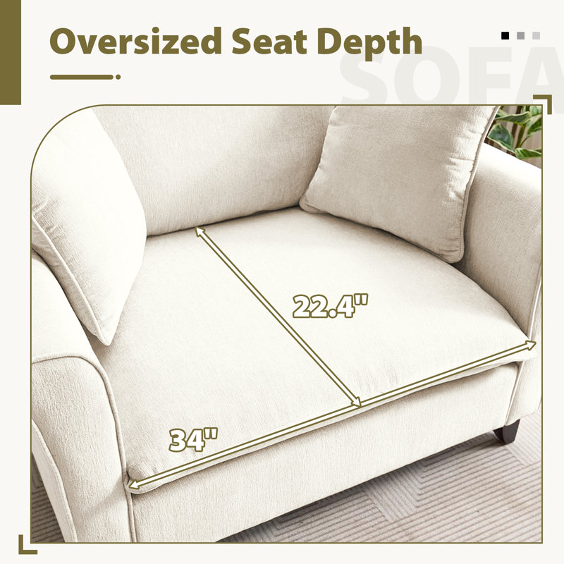 47'' W Oversized Armchair Deep Seat Single Sofa Accent Chair With Waist Pillow(Set Of 2), Beige