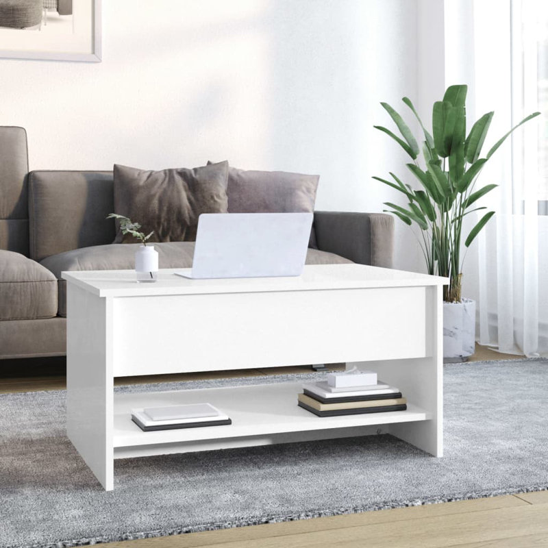 Huttan Lift Top Sled Coffee Table with Storage, High Gloss White