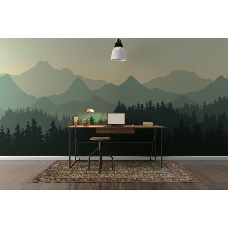 Papier peint vert Misty Mountain Forest, L 115 po x l 225 po