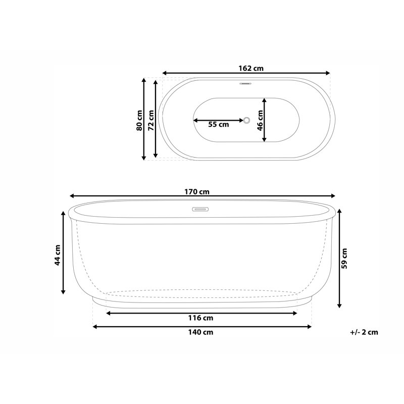 Jebediah 1700mm x 800mm Soaking Acrylic Bathtub, Black