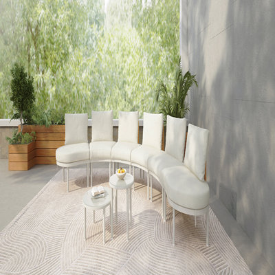 Beige 8-Piece Patio Sofa Furniture Set, Half Moon Outdoor Sectional Sofa With 2 High-Low Coffee Tables Pe Wicker Rattan Tempered Glass 6 Pillows & Cushions For Backyard Garden Poolside