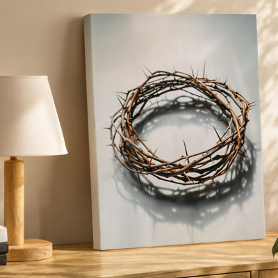 Canvas A Minimalist Composition Featuring A Detailed Intricately Woven Crown Of Wall Art Thorns Centered On A Soft White Background Canvas Wall Art