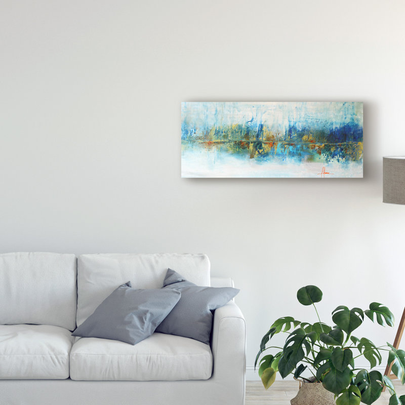 « aqua azul », reproduction de peinture à l’acrylique sur toile tendue, H 20 po x l 47 po x P 2 po