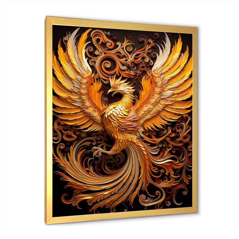 Mythical Creature Golden Griffin Pheonix sur toile, Cadre doré simple, H 20 po x l 12 po x P 1 po