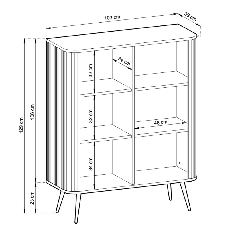 Zova High Sideboard Two Door With Slatted Fronts 103 cm With Legs, White