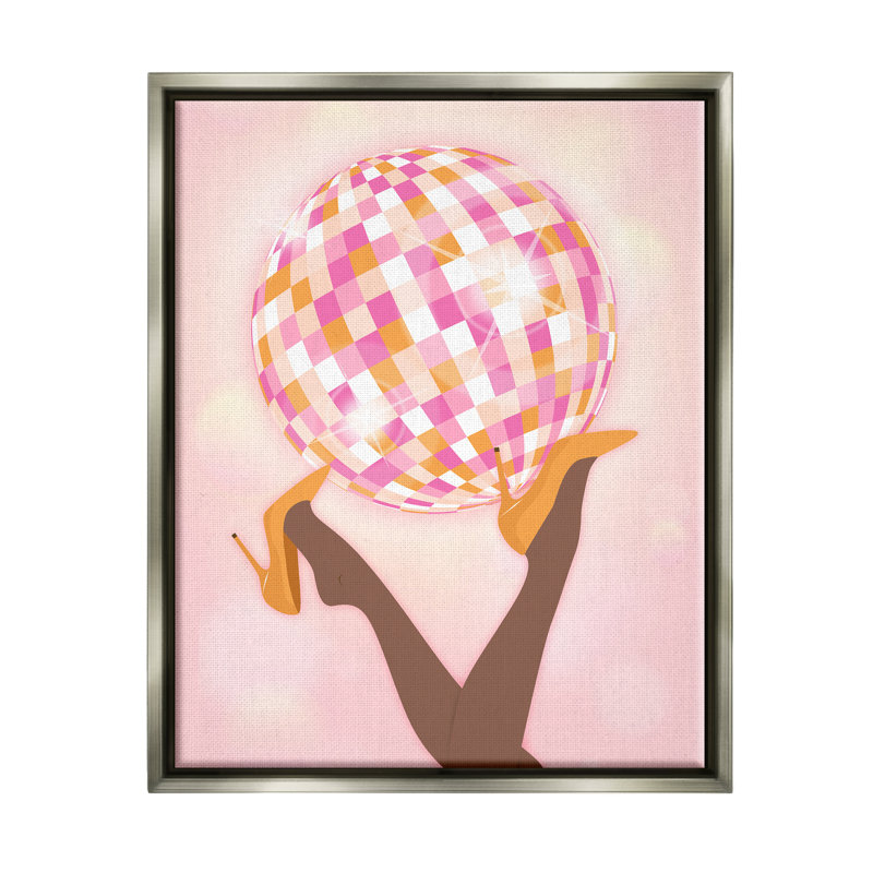 «Disco Ball Retro Dancing Legs» par Martina Pavlova, impression, H 21 po x l 17 po x P 1,7 po, Cadre flottant gris lustré