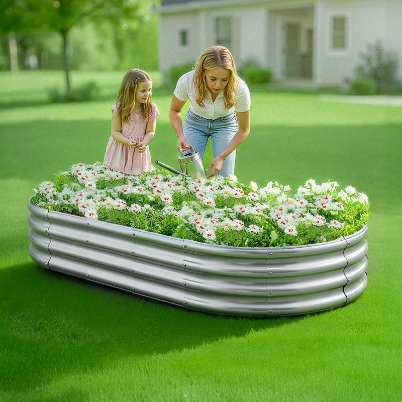 Metal Raised Garden Bed, 6 x 3 x 1 ft Outdoor Galvanized Planter Garden Box, Open Bottom Design, Large Planter Raised Bed for Growing Vegetables, Flowers, Herbs, Succulents, Galvanized Color