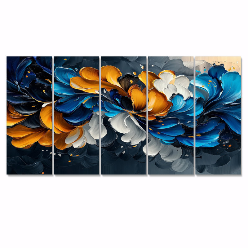 Bleu orange délicat, pétales de fleurs en mouvement - fleurs, décoration murale - art mural moderne, H 32 po x l 80 po, 5