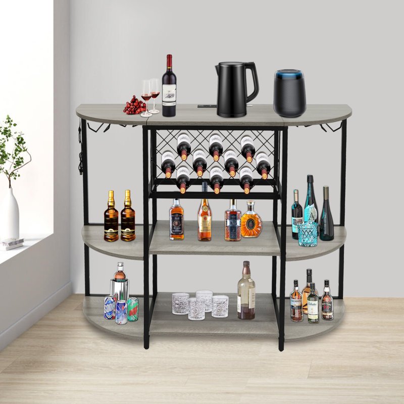 Rashiem Freestanding Bar with Wine Storage, Grey