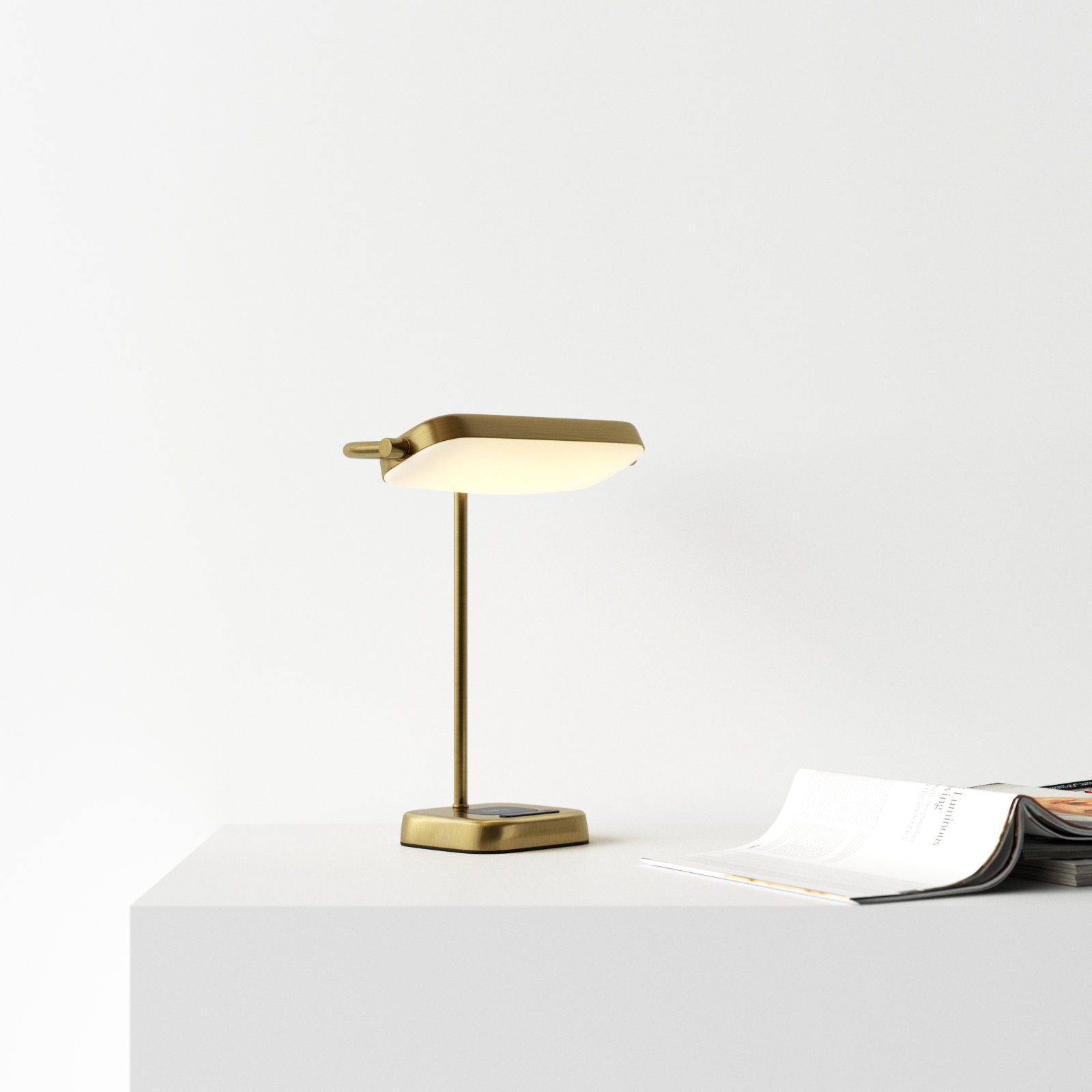 Metal USB Desk Lamp, Antique Brass, Antique Brass w. Frosted Diffuser
