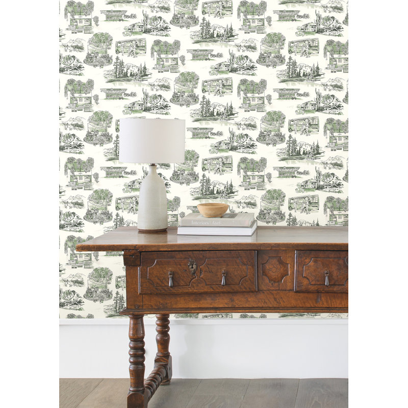 Modern Vista Toile Wallpaper Roll, Evergreen