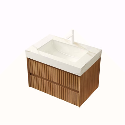 Comptoir en pierre frittée de 30 po Calacatta Gold et cuve en céramique encastrée, sans armoire, sans robinet ni drain, convient au meuble-lavabo FRIGGA, TILLEY, YOLAN, etc.