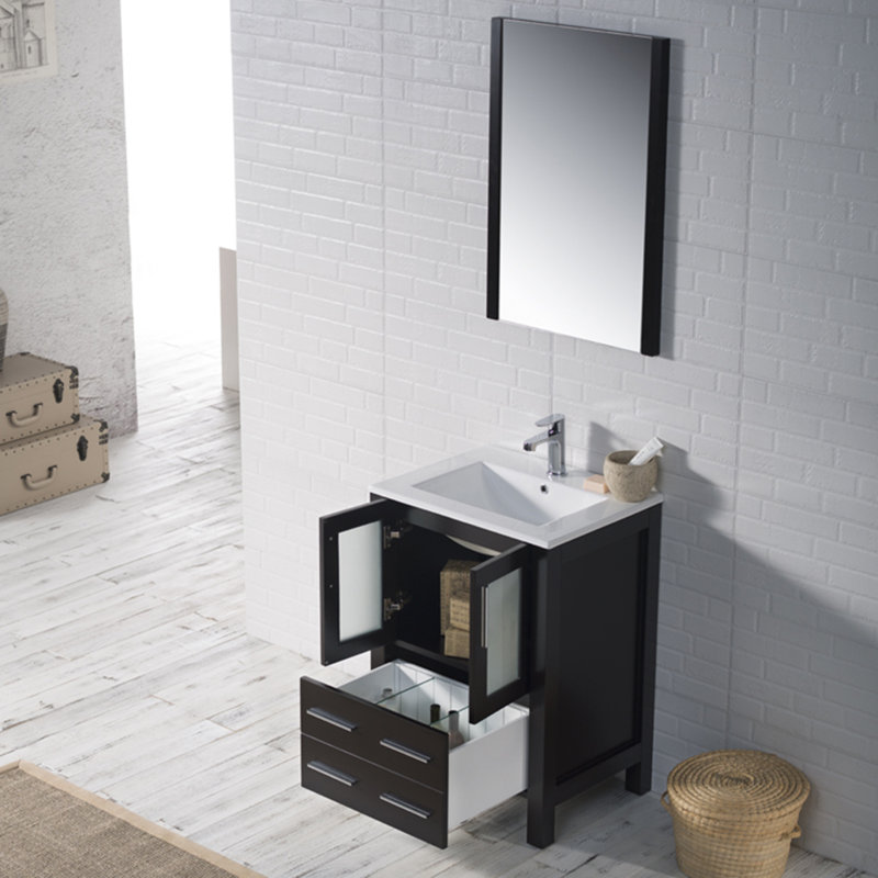 Mance 24.25'' Single Bathroom Vanity with Ceramic Top, Espresso