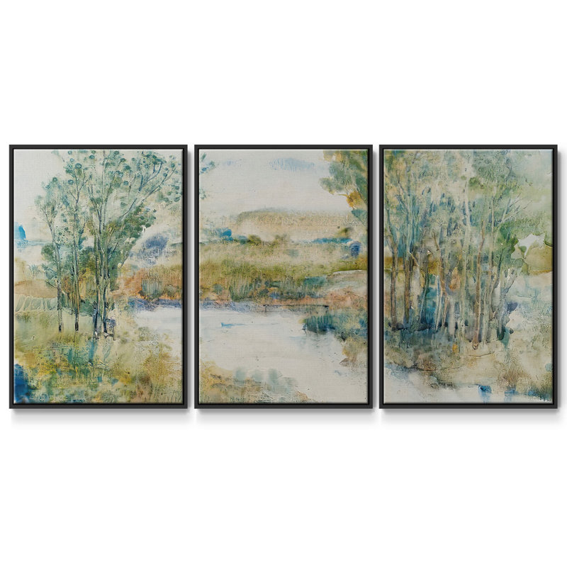 Trees on the Creek I - Toile encadrée multi-pièces, H 40 po x l 78 po x P 2 po, Noir