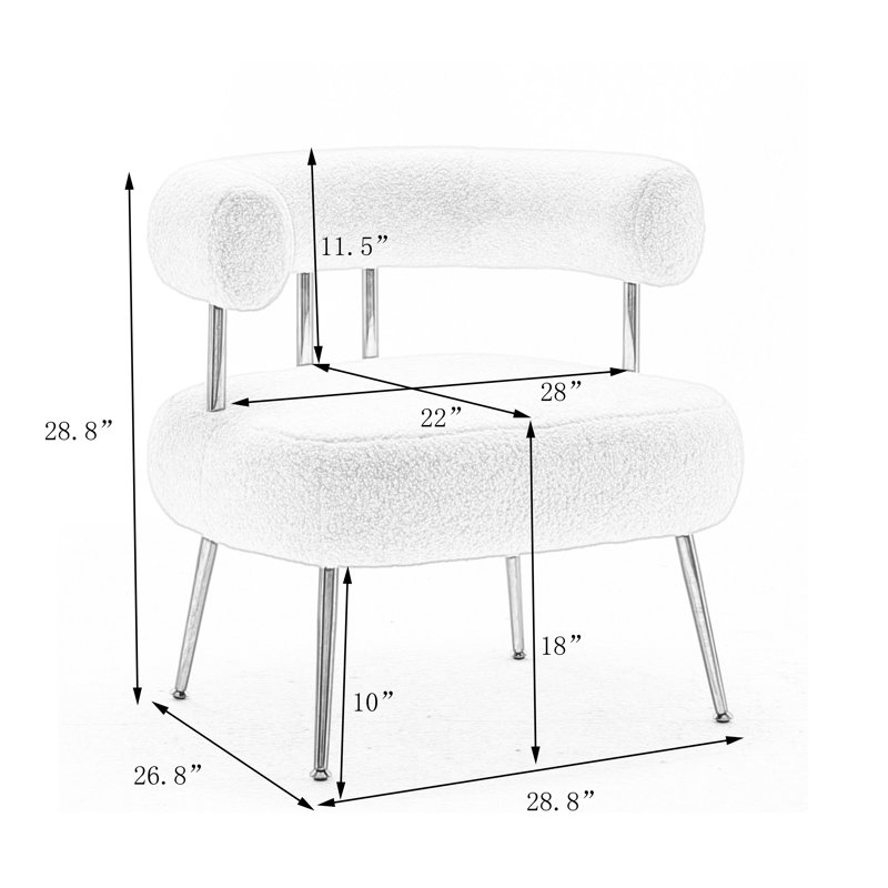 Maybrie 28.8" Wide Tufted Armchair, White Boucle, Gold