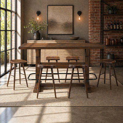 Malone 7-Piece Industrial Dining Set · Trestle Table & 6 Stools