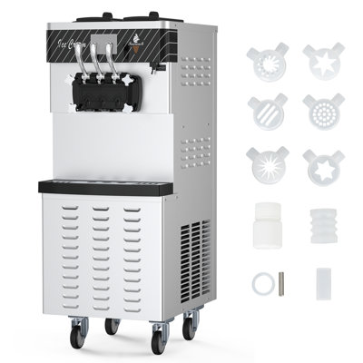 High-Output Soft Serve Ice Cream Machine - Commercial 3 Flavors, 2450W, 5.8-7.9 Gal/H, Dual 12L Hoppers, LCD Touch Control, Auto Clean & Pre-Cooling - Ideal for Restaurants & Snack Bars