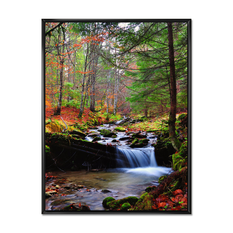 «Beautiful Autumn Forest Waterfall II», œuvre d'art traditionnelle sur toile, H 36 po x l 24 po x P 1 po