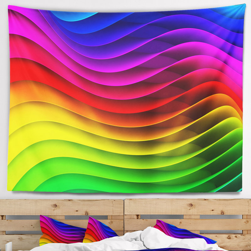 Tapisserie numérique à motif de vagues arc-en-ciel, H 32 po x l 39 po