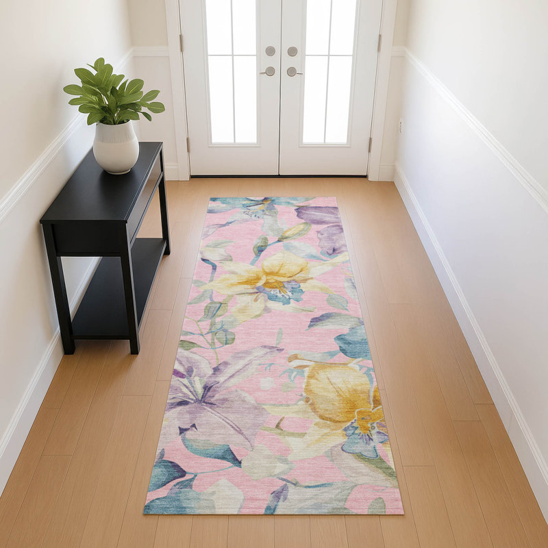 Machine Washable Indoor/Outdoor Millner ACN2262 Floral Rug, Runner 2'3" x 7'6"