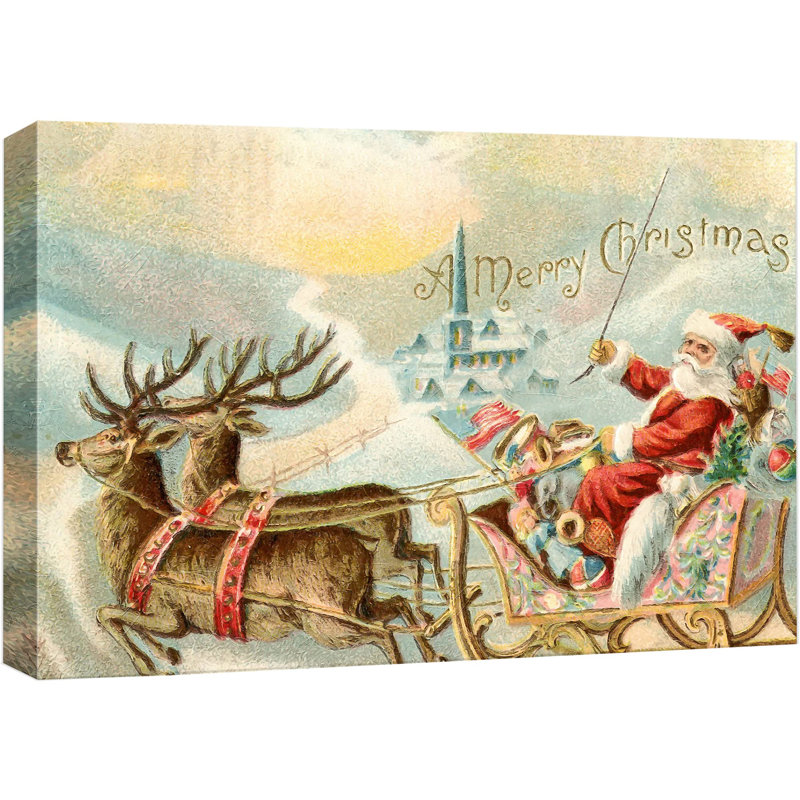 Joyeux Noël, père Noël, renne, célébrations et fêtes, décoration, art moderne, chaleureux, Toile tendue, H 32 po x l 48 po