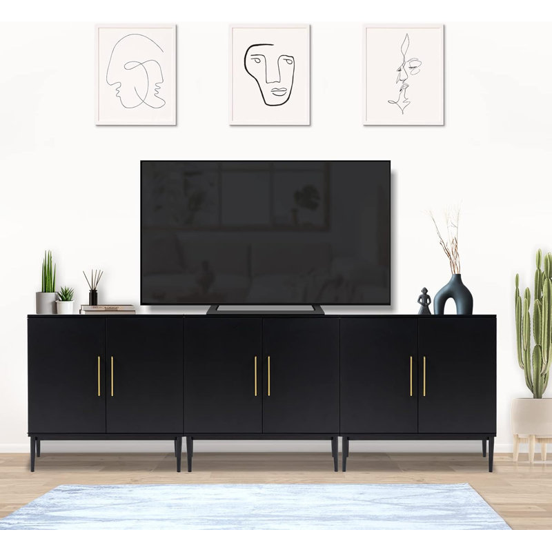 Black Modern Storage Cabinet with Metal Base and Doors