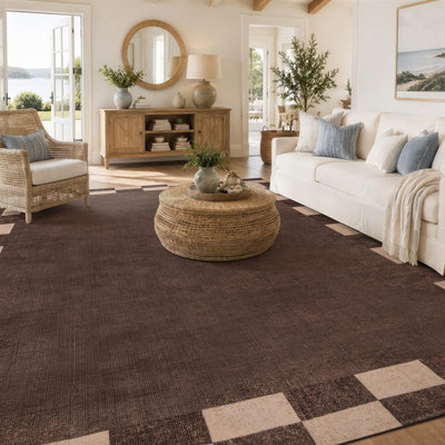 Tapis brun châtaigne à revers antidérapant lavable à la machine