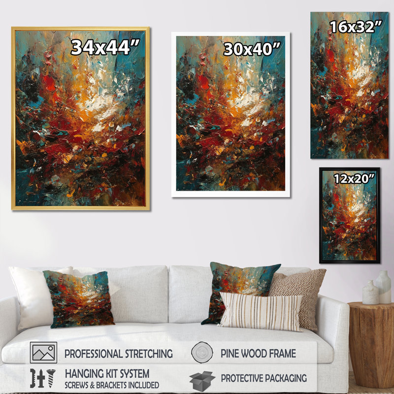 Automne, bonheur, après-midi, abstrait, orange rouge, reproduction sur toile, H 32 po x l 24 po x P 1 po, Cadre flottant doré