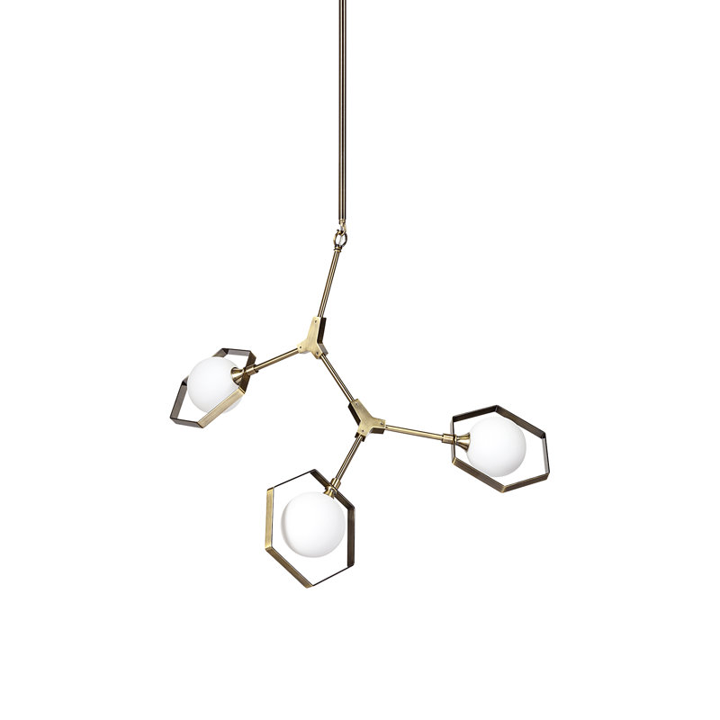 Lustre linéaire moderne à 3 lumières Spoutnik, Champagne antique