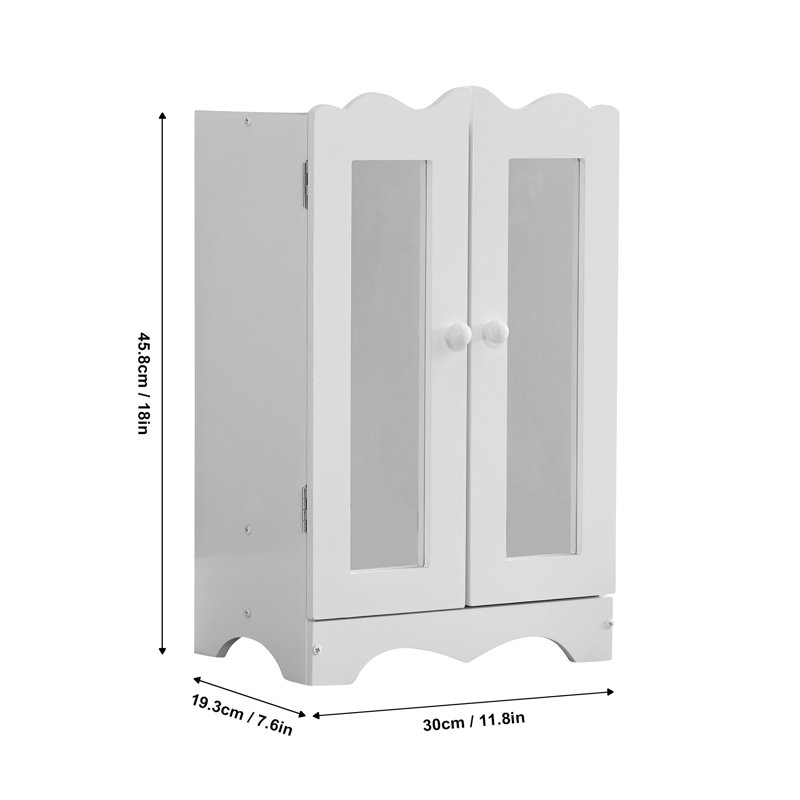 Doll Armoire, Doll Fancy Closet With Mirror 6 Hangers 18 Inch Doll Clothes Storage Furniture Wardrobe For Over 3 Years Kids White