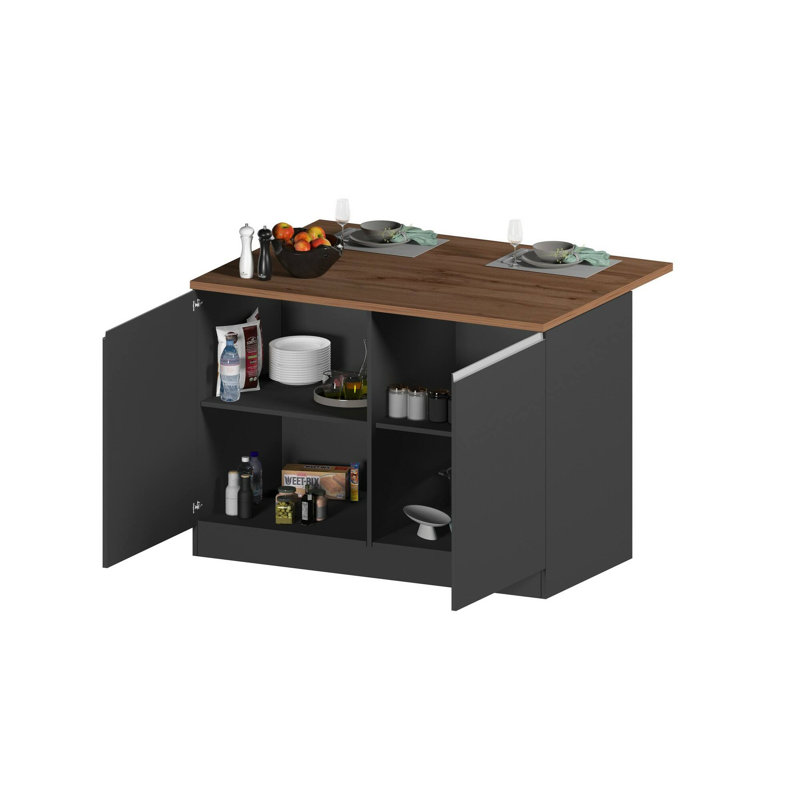 Myrlaine 125 cm W Kitchen Island with, Anthracite/Oak