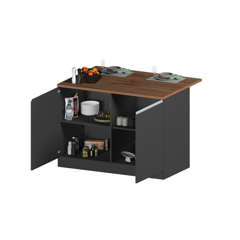 Myrlaine Wood Kitchen Island, Anthracite/Oak