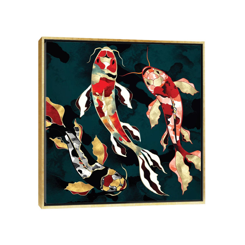 Metallic Koi - impression d'art graphique, 37" H x 37" W x 1.5" D, Gold Framed Canvas, Aucun mat