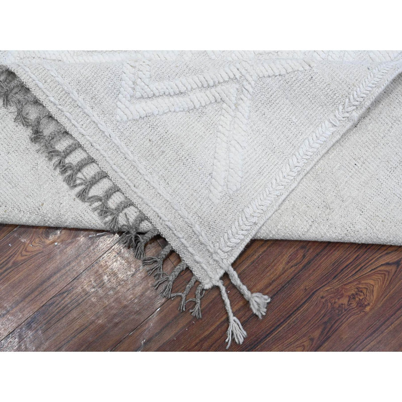 Tapis oriental blanc en laine noué à la main 9 pi x 12 pi 6 po marocain 86382625702D402896B2C1C396C447C2