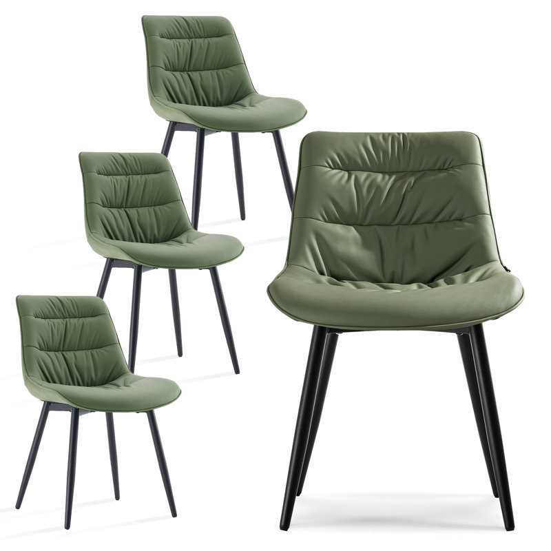 Modern Upholstered Back Dining Chair Armless Side Chair With Metal Legs, Bean Green