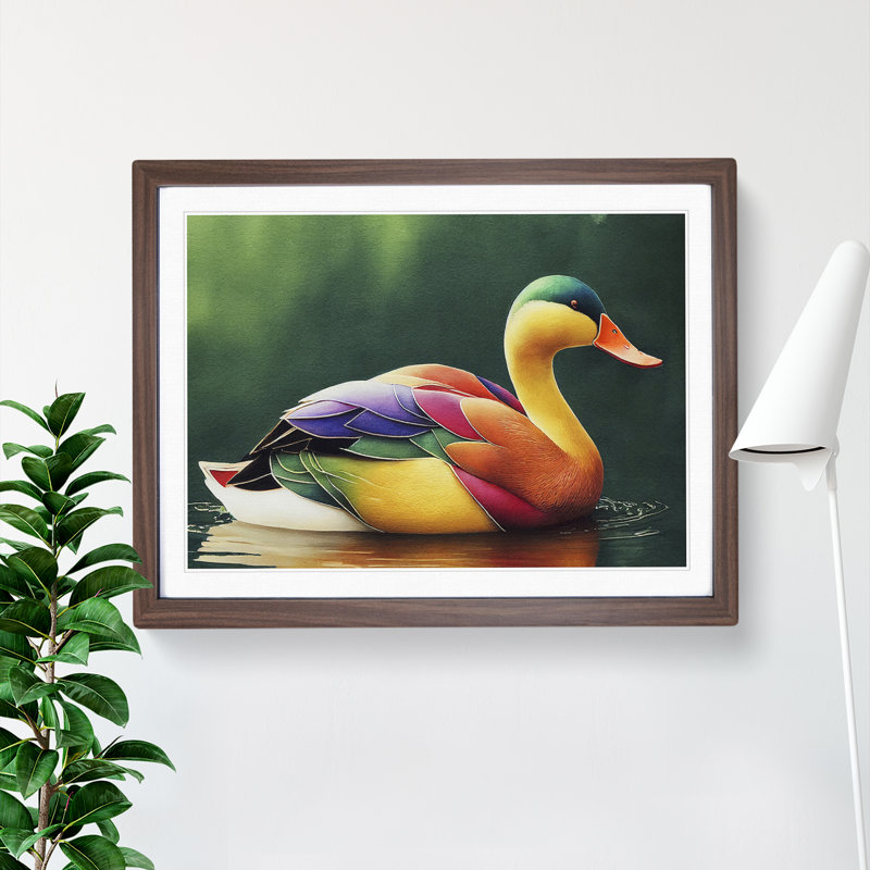 Watercolour Duck Vol.2 1 Piece Single Picture Frame Wall Art, 25cm H x 34cm W x 2cm D, Walnut Framed