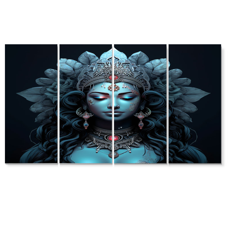 «Blue Shiva Compassion - Hinduism», ensemble d'art mural 4 pièces, H 28 po x l 48 po