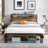 Structure de lit plateforme en métal avec tête de lit et pied de lit en bois avec port USB, aucun sommier nécessaire, rangement sous le lit, assemblage facile