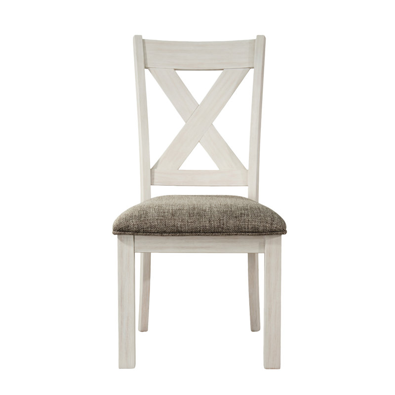Farmhouse X-Back Upholstered Dining Chair in Distressed White