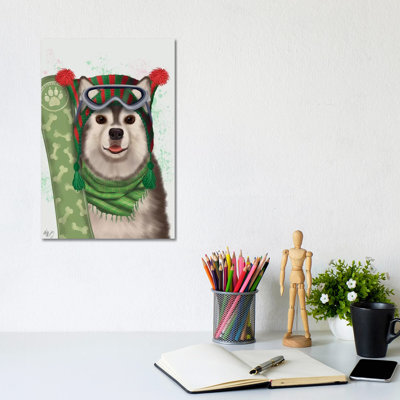 Husky Snowboard by Fab Funky - Wrapped Canvas Print
