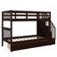 Lit superposé simple au-dessus de simple avec escalier et trois tiroirs de rangement, structure de lit superposé en bois franc pour escalier-1213955416