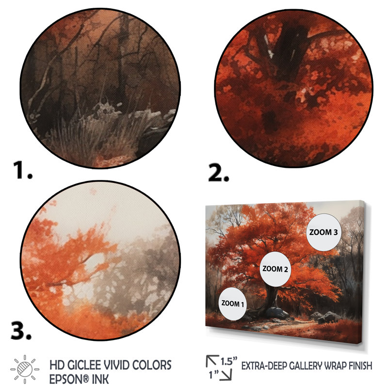 «Fall Foliage Tree In The Woods III», art mural floral, H 24 po x l 32 po x P 1 po, Cadre flottant doré