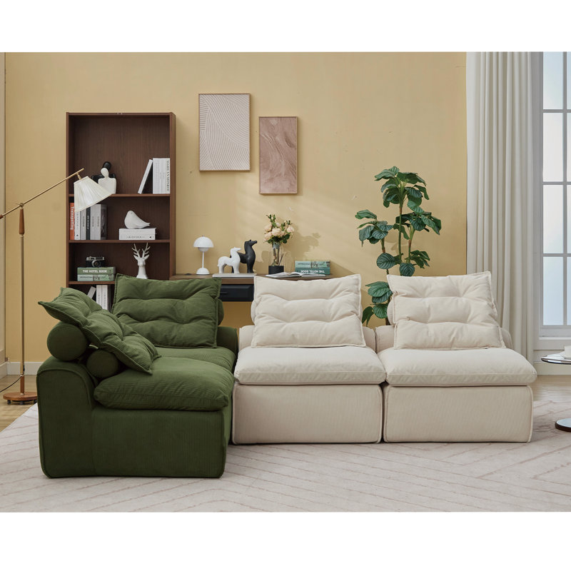 Canapé modulaire polyvalent avec revêtement en velours côtelé et coussins multiples pour la détente, 33" H x 99" W x 70.9" D