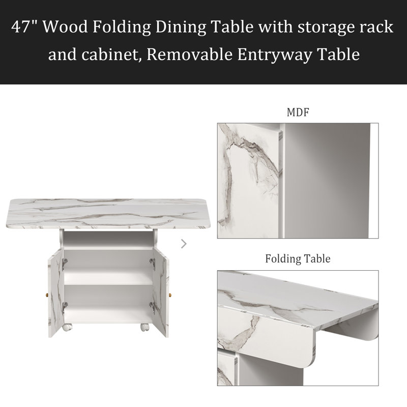 Wood Folding Dining Table With Storage Rack