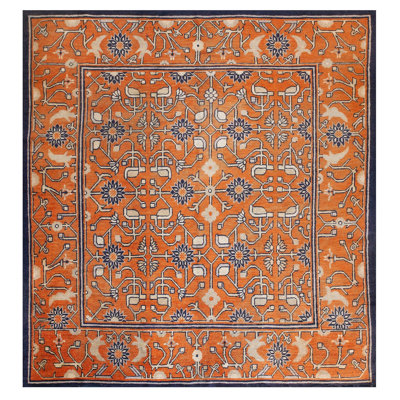 Superb Persimmon Color with Chinoiserie Pattern Antique Chinese Kansu Rug