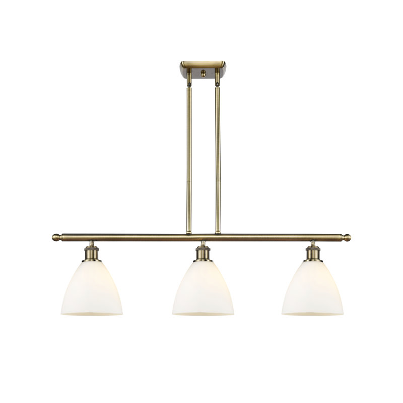 Angelka 3 - Light Kitchen Island Pendant, 43.75" H x 36" W x 7.5" D, Matte White, Antique Brass