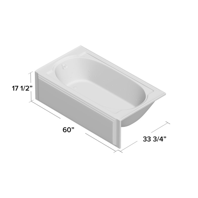 Memoirs 60" x 33.75" Whirlpool Cast Iron Bathtub with Heater, White, White